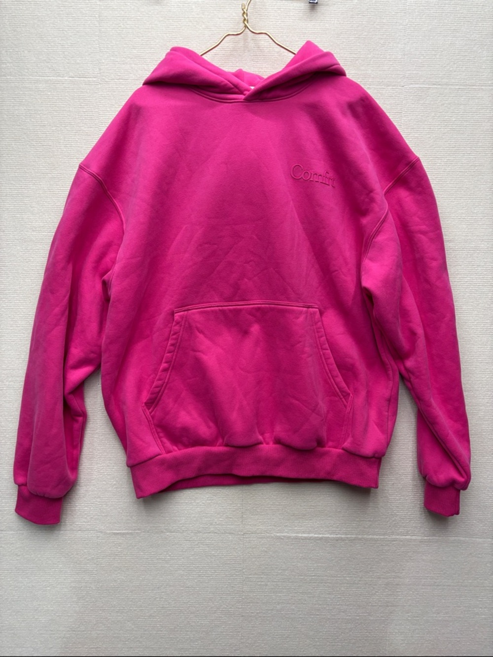 Comfrt Embroidered Women's Hooded Pullover in Hot Pink